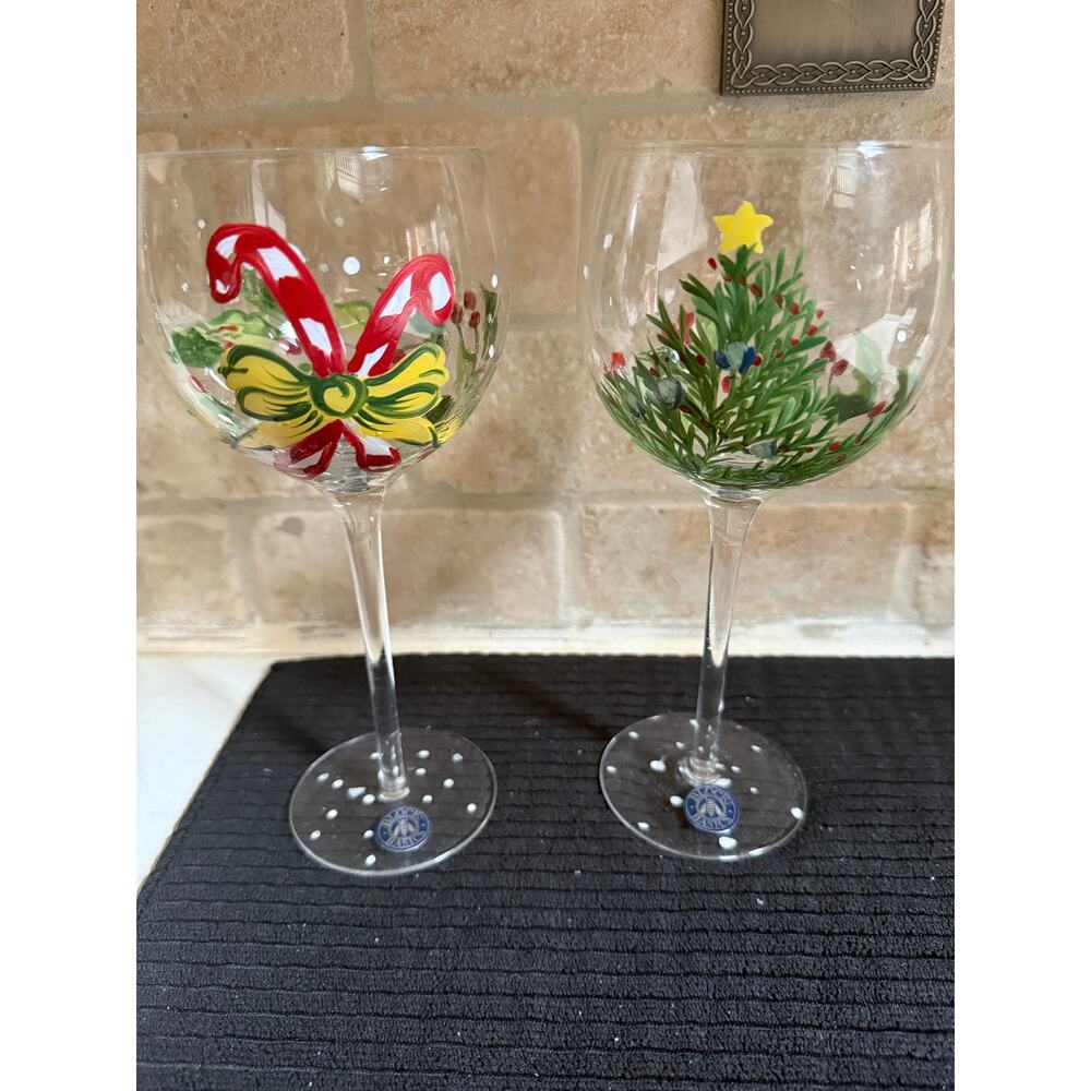 Block basics “Whimsy Christmas”  Set of 2 hand painted VTG goblets